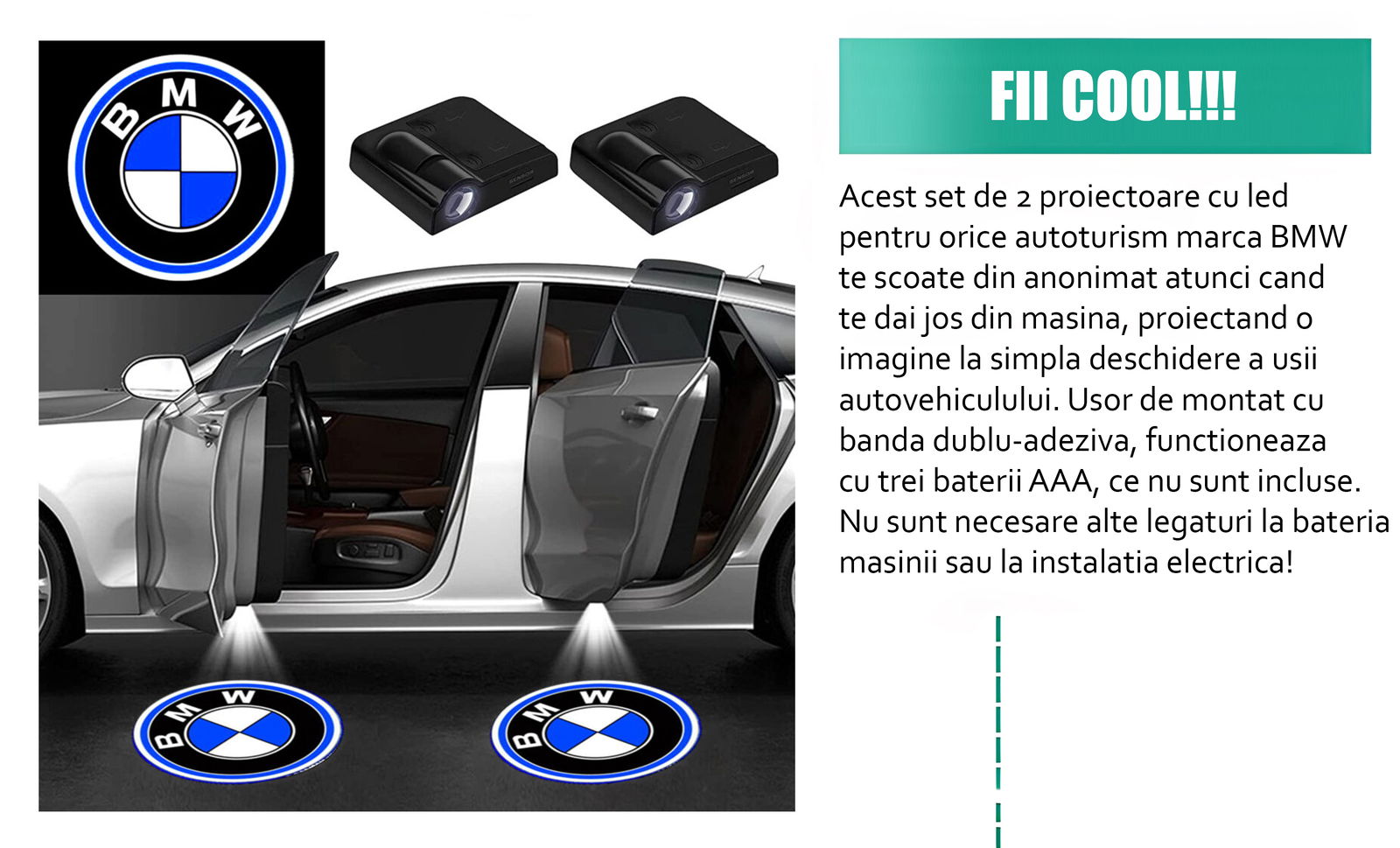 Set 2 proiectoare logo HAWIRE pentru BMW cu holograma pe led