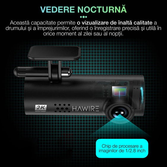 Camera auto smart, HAWIRE, LF9 Pro, HD 1080P, Android/iOS, compacta, unghi larg 170°, G-Sensor, vedere nocturna, Wifi incorporat, control vocal, Inregistrare in bucla