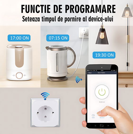 Priza inteligenta WIFI 16A 3500W, HAWIRE, Control din aplicatie, Functie timer, Inregistrare consum energie, Control vocal Alexa si Google Home, Alb