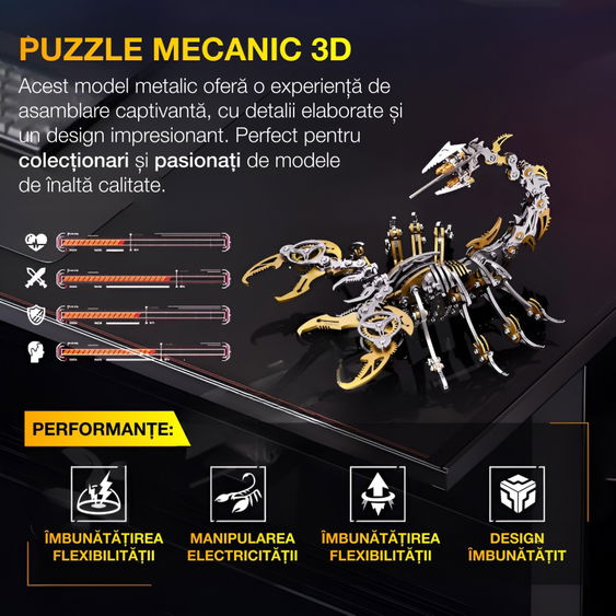 Puzzle mecanic 3D, HAWIRE DJD-009, Model scorpion DYI, Metalic, 420 piese, 18X17X11cm, Bronz