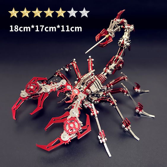 Puzzle mecanic 3D, HAWIRE DJD-009, Model scorpion DYI, Metalic, 420 piese, 18X17X11cm, Rosu 