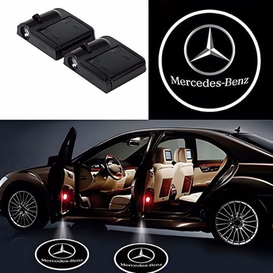 Set 2 proiectoare logo MERCEDES cu holograma pe led HAWIRE, Cu senzor, 3 baterii tip AAA