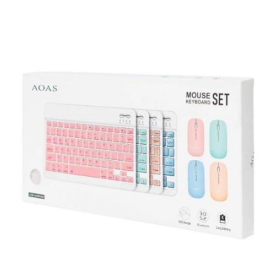 Set tastatura si mouse Wireless pentru Telefon, Tableta, Smart TV, Computer, Roz