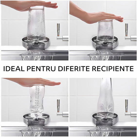 Spalator pahare din inox HAWIRE pentru chiuveta, Jet puternic, 5 Orificii pulverizare, Accesorii montaj incluse