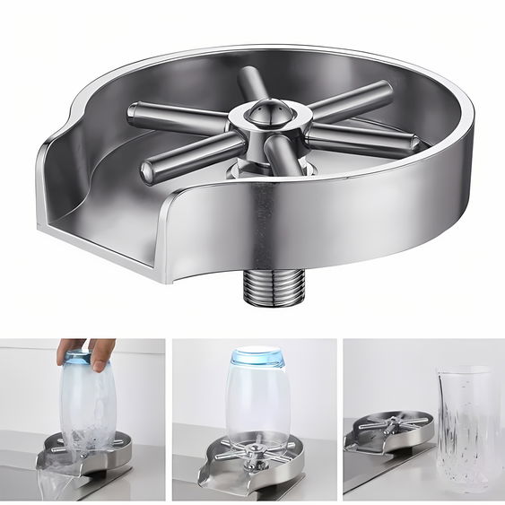 Spalator pahare din inox HAWIRE pentru chiuveta, Jet puternic, 5 Orificii pulverizare, Accesorii montaj incluse