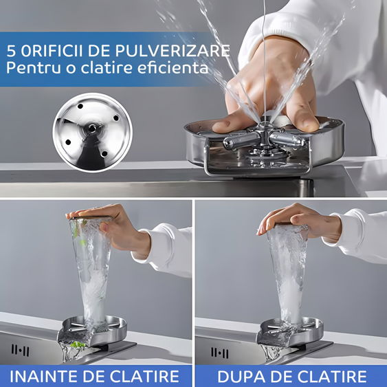 Spalator pahare din inox HAWIRE pentru chiuveta, Jet puternic, 5 Orificii pulverizare, Accesorii montaj incluse