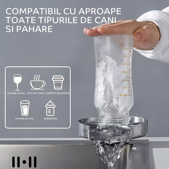 Spalator pahare din inox HAWIRE pentru chiuveta, Jet puternic, 5 Orificii pulverizare, Accesorii montaj incluse